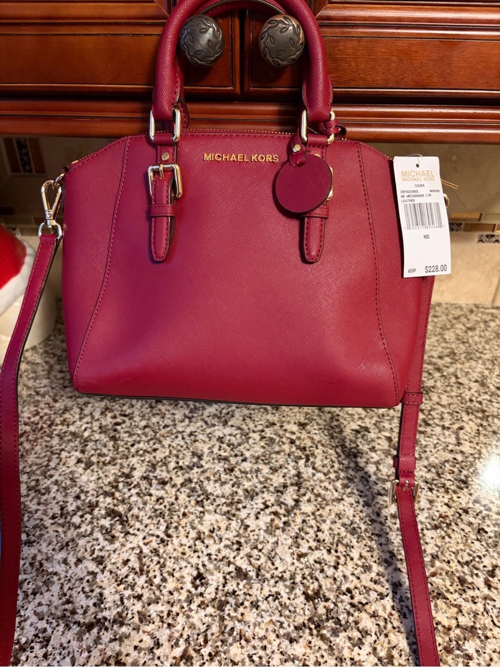 Michael Kors Saffiano Leather Satchel - Berry Red